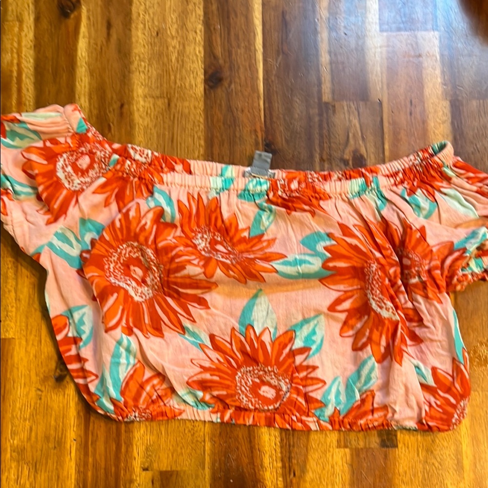 Aerie Floral Top in Orange and Teal